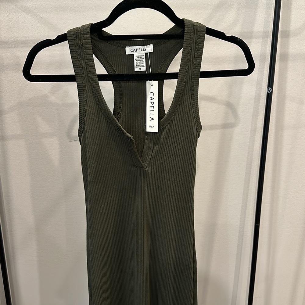 Olive Green Midi Ribbed Dress